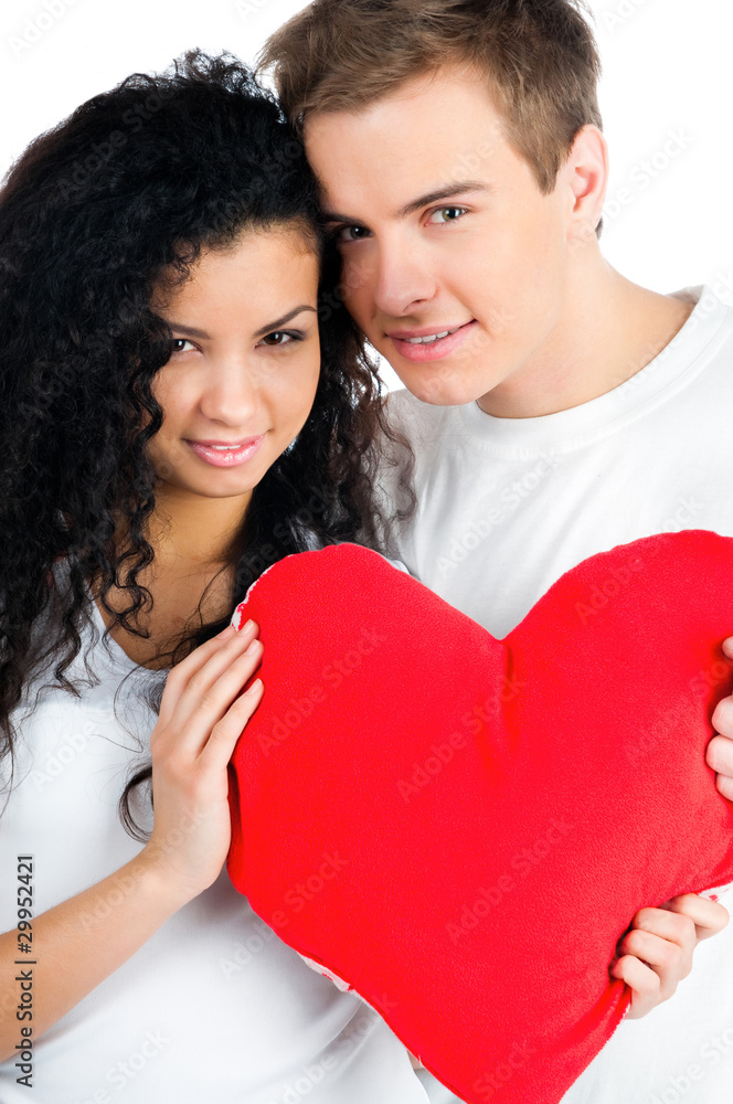 couple holding a red heart