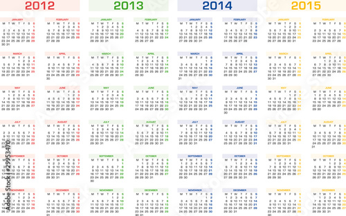 Kalender 2012, 2013, 2014, 2015