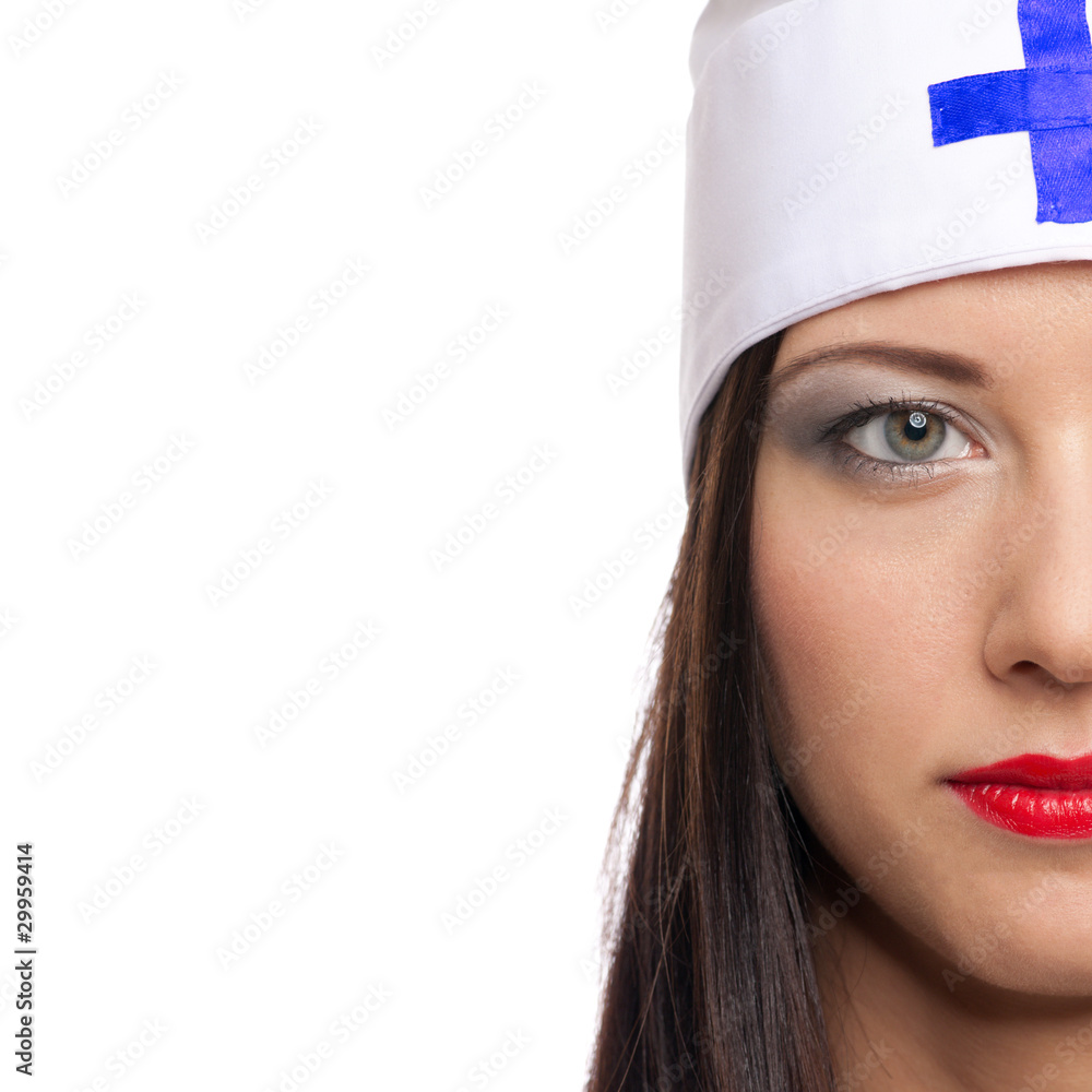 Sexy woman with red lips and medical uniform Sexy woman with red lips and medical uniform