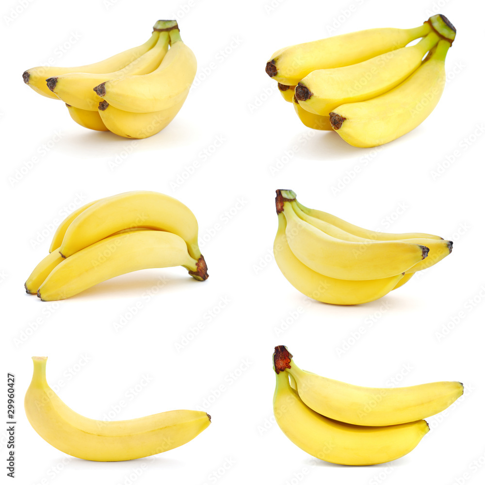 Set of banana images on white background