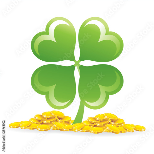 Trèfles à quatre feuilles poussant dans l'or