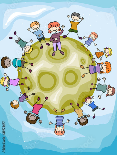 Kids Gathered on the Moon