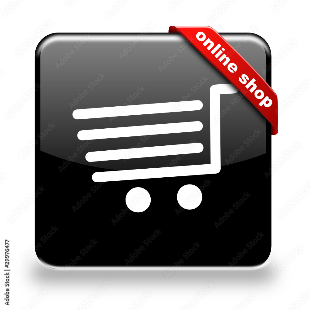 Button Online Shop schwarz mit Banner Button Online Shop schwarz mit Banner