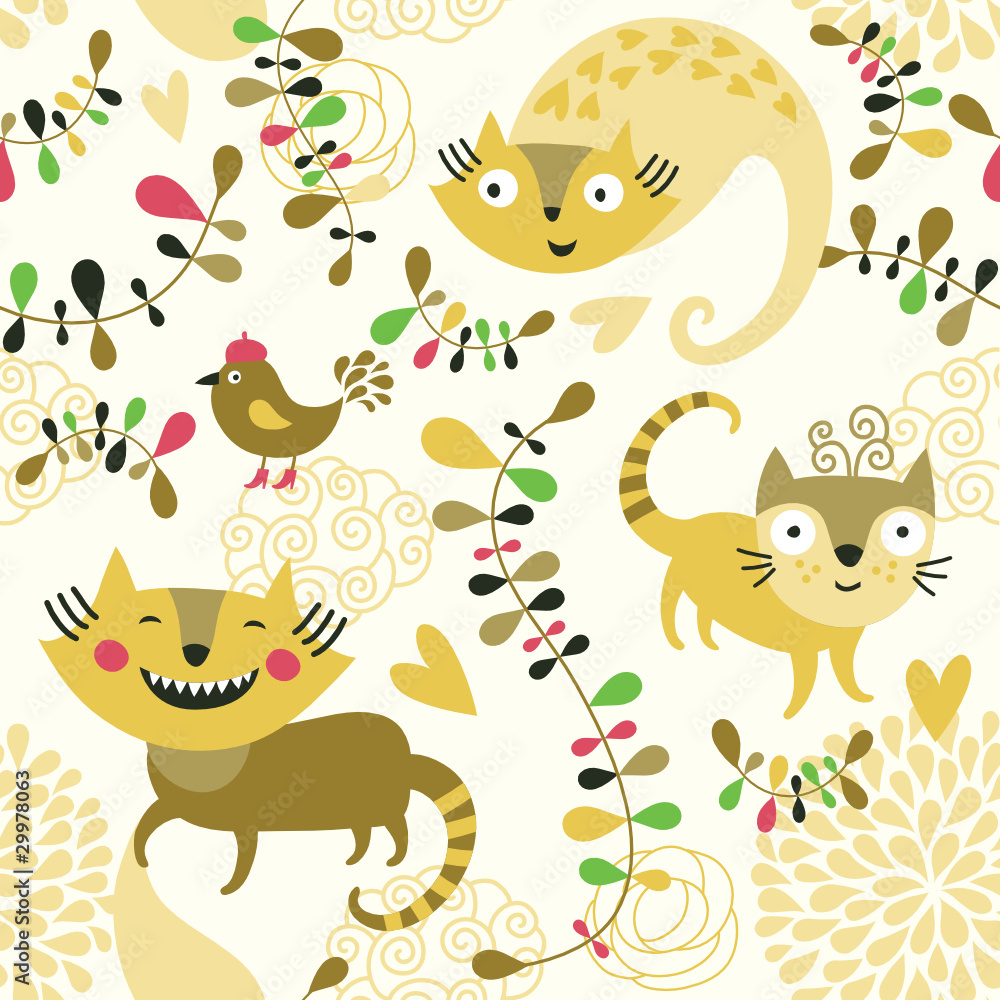 Fototapeta Seamless pattern with cute cats