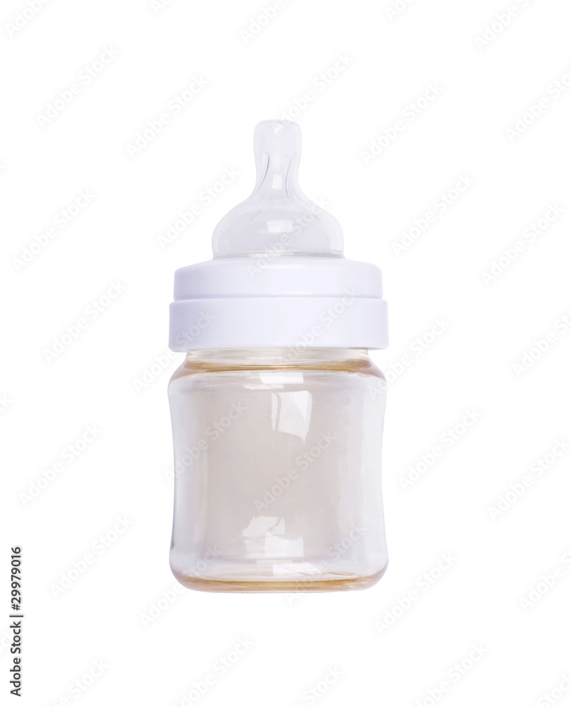 baby's feeding bottle with a teat on white baby's feeding bottle with a teat on white