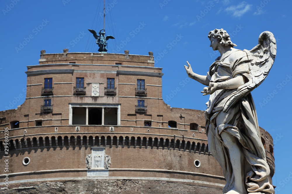 Obraz premium Sant' Angelo Castel and beautiful old sculpture at day in Rome,