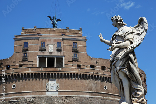 Sant' Angelo Castel and beautiful old sculpture at day in Rome,