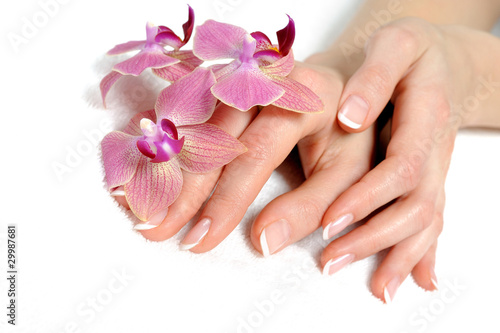 Beautiful hand with perfect nail french manicure