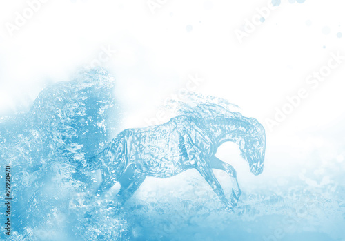 artwork of liquid horse jumps and runs in water