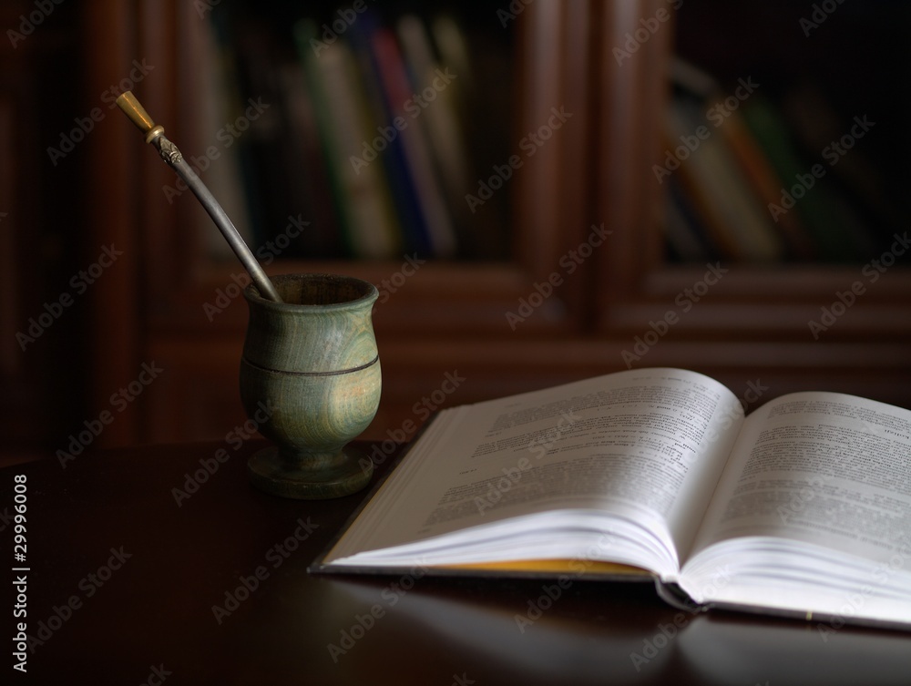 Naklejka premium Yerba mate and book for relaxation