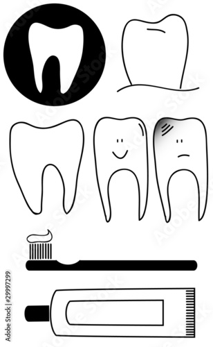 Dental set of teeth toothbrush paste