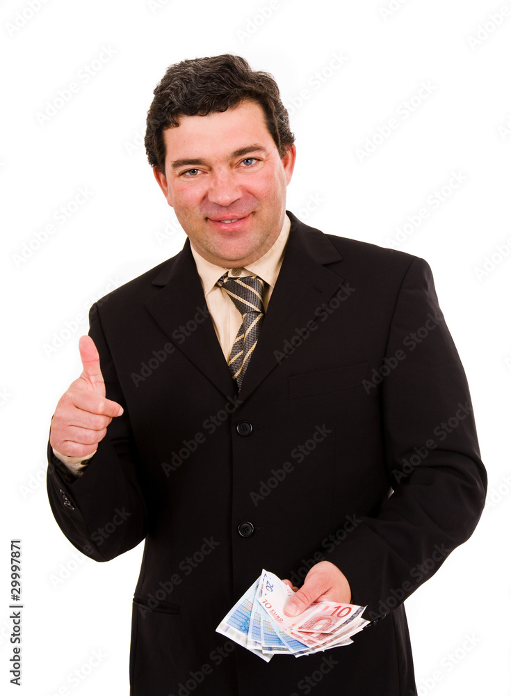 Mature businessman with money. Isolated in white background Mature businessman with money. Isolated in white background