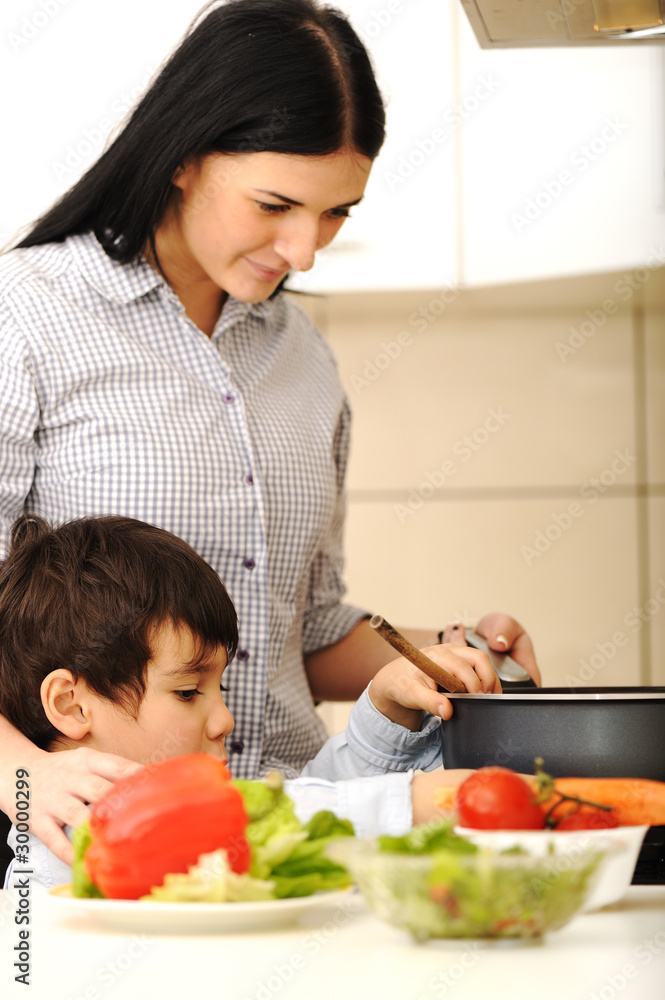 Mother And Children Prepare A meal,mealtime Together Mother And Children Prepare A meal,mealtime Together