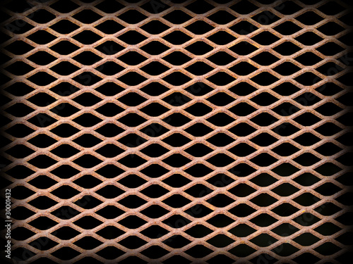 Rusted metal grate securing a tunnel hole