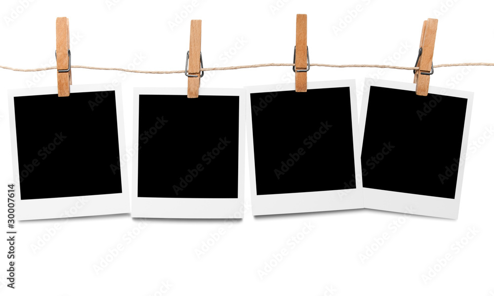 Blank polaroid photo frames on line - obrazy, fototapety, plakaty 