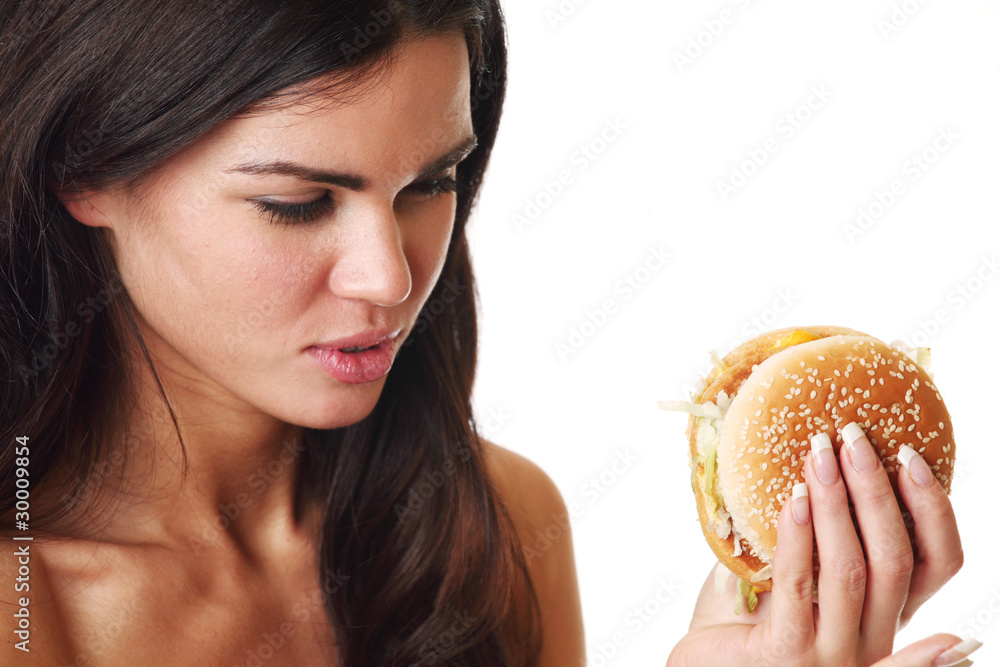 woman eat burger woman eat burger