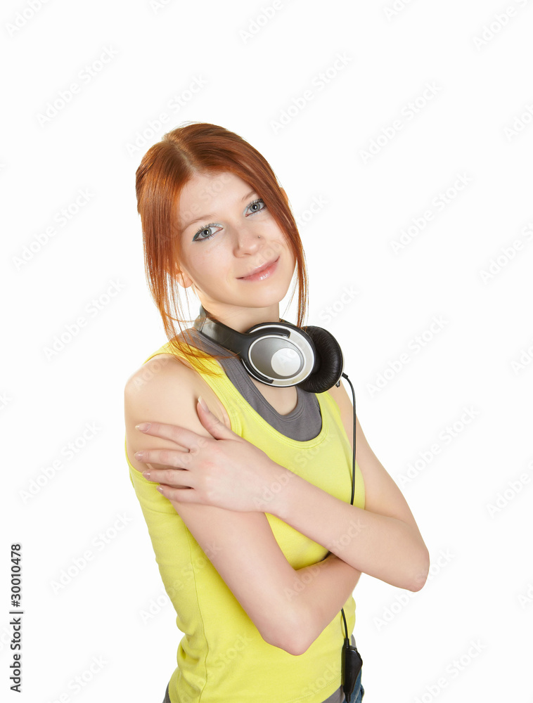 Fototapeta premium a teenage girl in studio with headphones