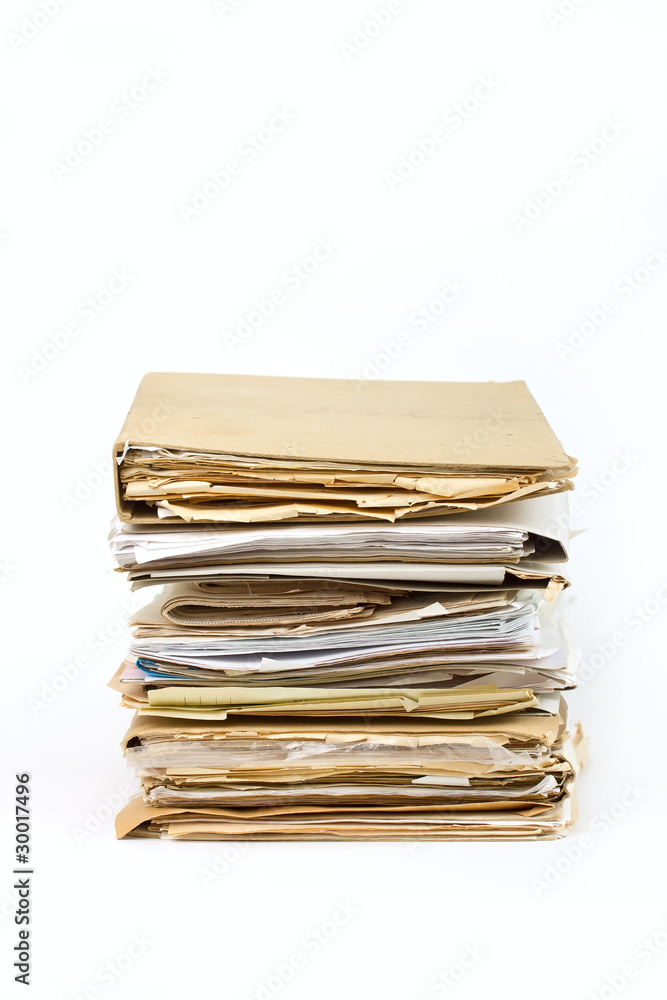 Stack of old paper files isolated on white background Stack of old paper files isolated on white background