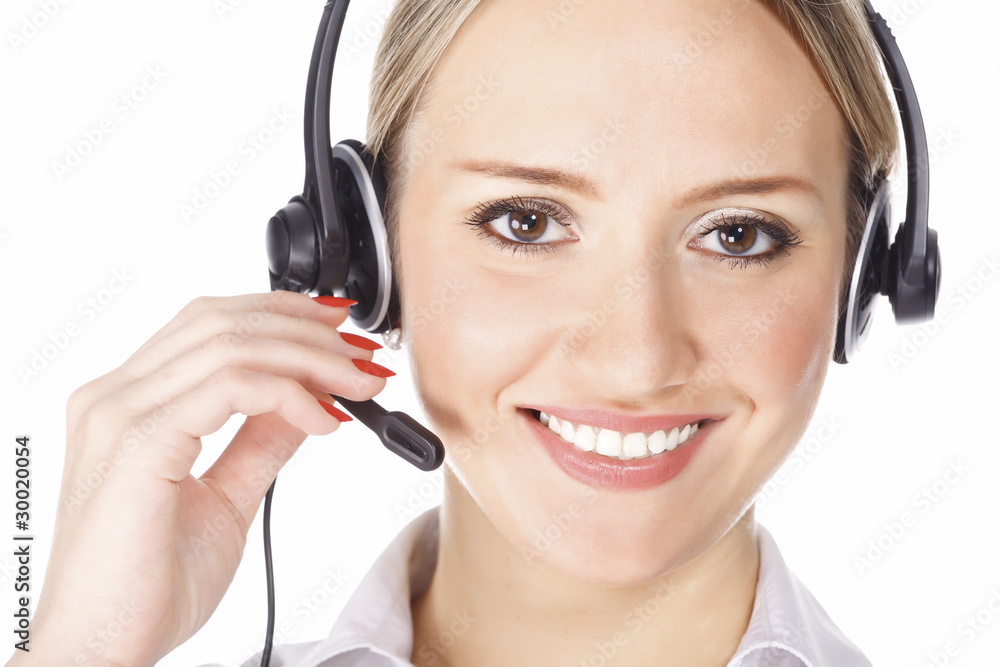 Beautiful customer service operator woman with headset Beautiful customer service operator woman with headset