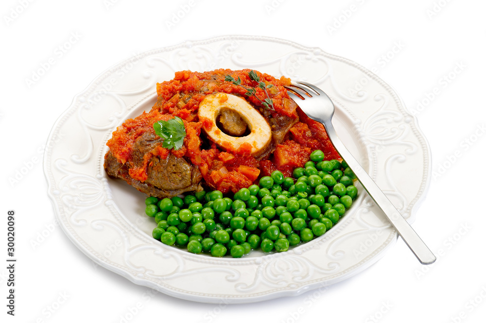 Φωτογραφία marrow bone with green peas-ossobuco e piselli