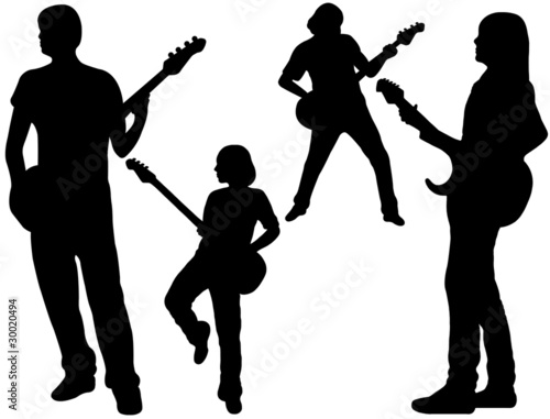 singing band silhouette isolated on white