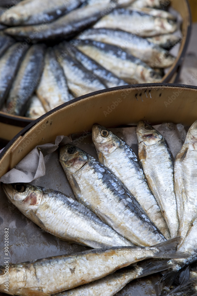 Sardines for sale on Market Stall in Mallorca, Spain Sardines for sale on Market Stall in Mallorca, Spain