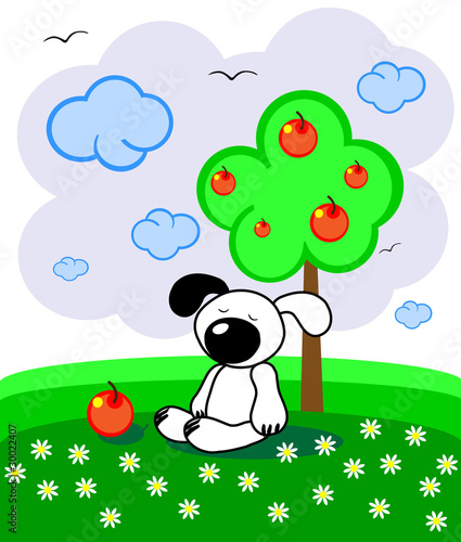 The puppy with an apple