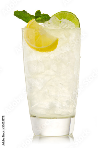 Cocktail with lime and lemon isolation on a white