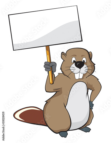 Beaver holding a nameplate