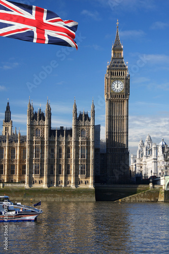 Big Ben with flag of England  London  UK