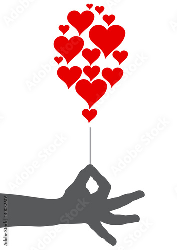 Logo  hand and balloon with hearts # Vector