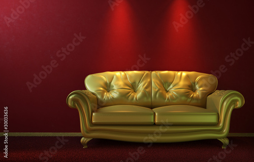 Glam golden couch on red