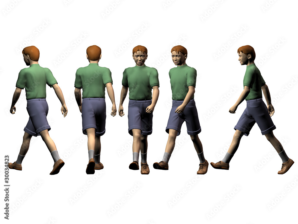 Obraz premium Boy walking from different point of view
