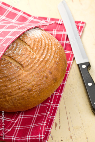 round bread on kitchen table