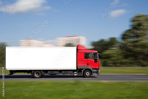Space for advertisement on truck in panning motion blur