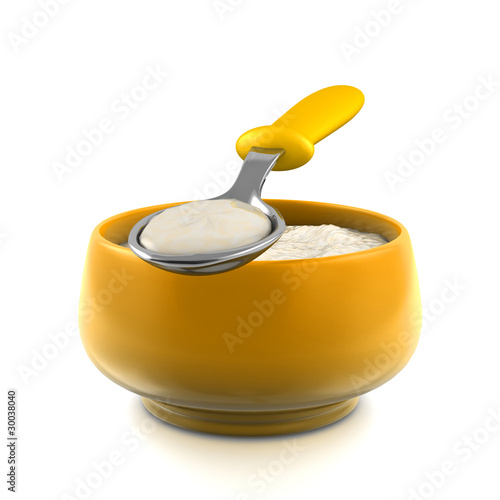 Orange bowl with baby spoon and mash