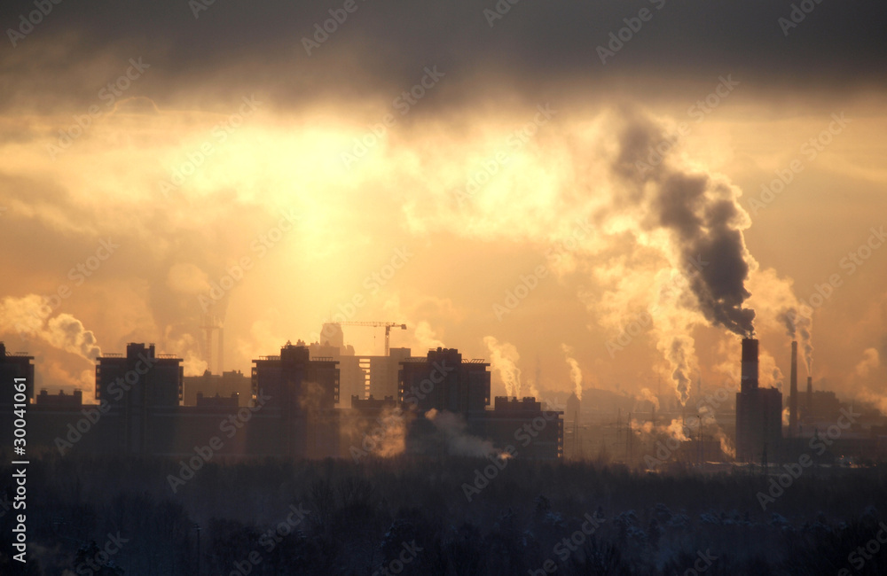 Fabryka o zachodzie słońca niebo <span>plik: #30041061 | autor: Николай Григорьев</span>