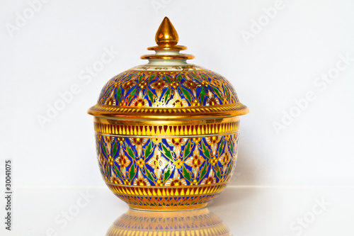 Thai Clay pot with a cover, isolated on a white background