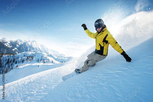 Freeride snowboarding photo in deep powder