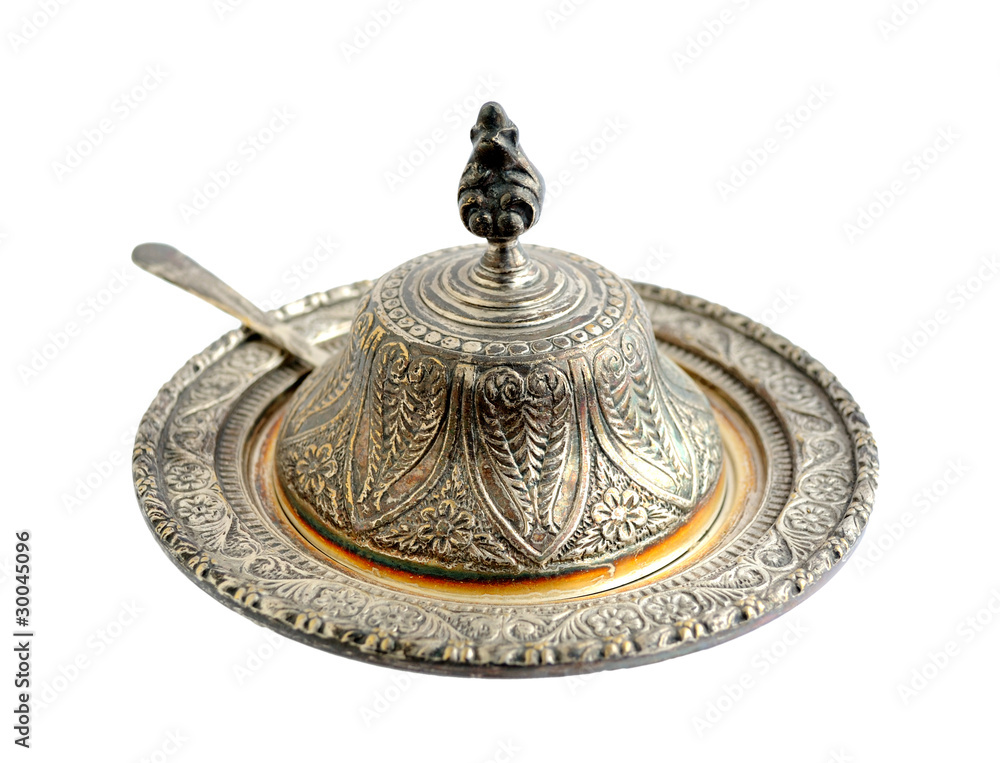 isolated oxidized silver butter dish for butter isolated oxidized silver butter dish for butter