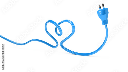 3d contour heart from electric cord on white