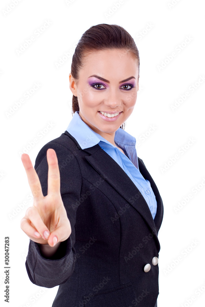 business woman showing victory sign business woman showing victory sign