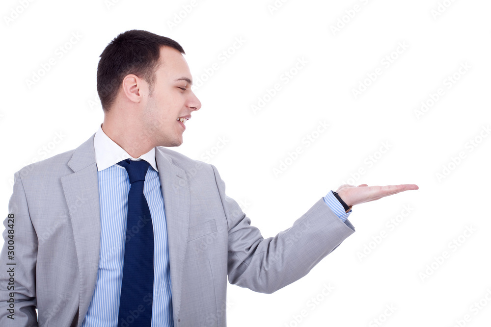 Business man presenting something Business man presenting something