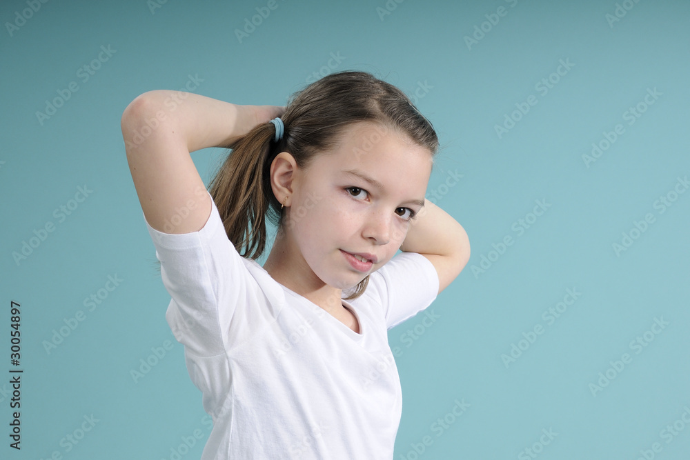 schoolgirl exercising with hands schoolgirl exercising with hands