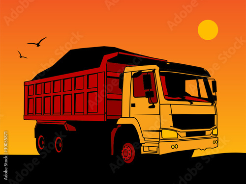 Dump truck hand draw color illustration, vector