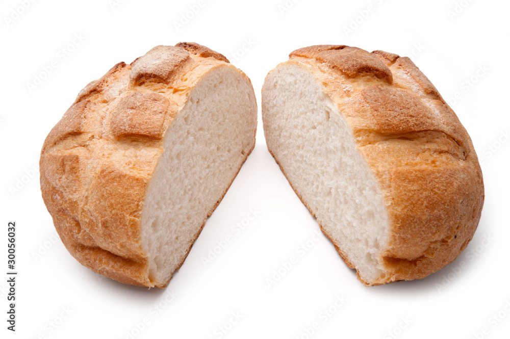 Traditional homemade round bread isolated on a white background