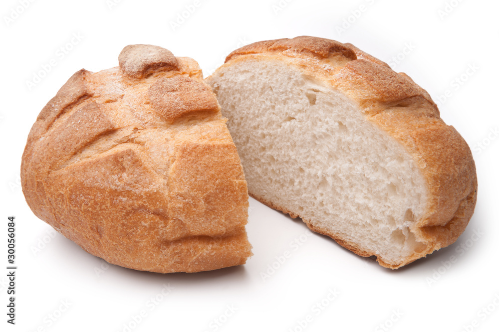 Traditional homemade round bread isolated on a white background