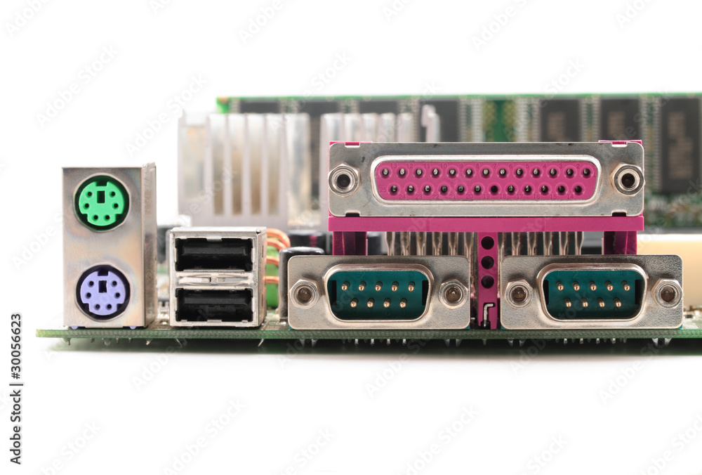 Connection ports on motherboard. Shallow DOF Connection ports on motherboard. Shallow DOF