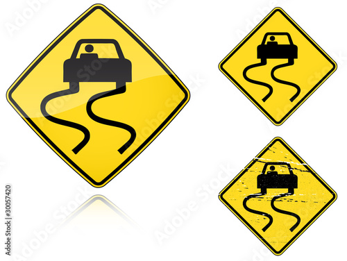 Variants a Slippery when wet - road sign