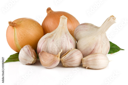 set of garlic and onion isolated on white